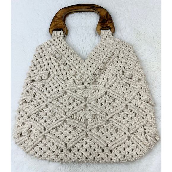 Vintage MCI Macrame Handbag Ivory Boho Retro - Picture 1 of 5